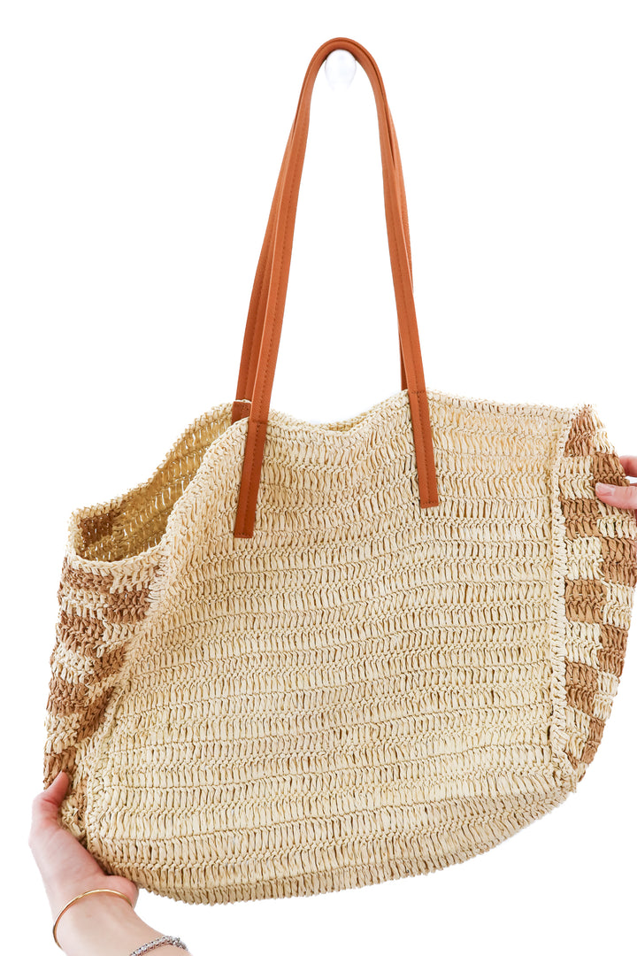 straw checkered tote bag