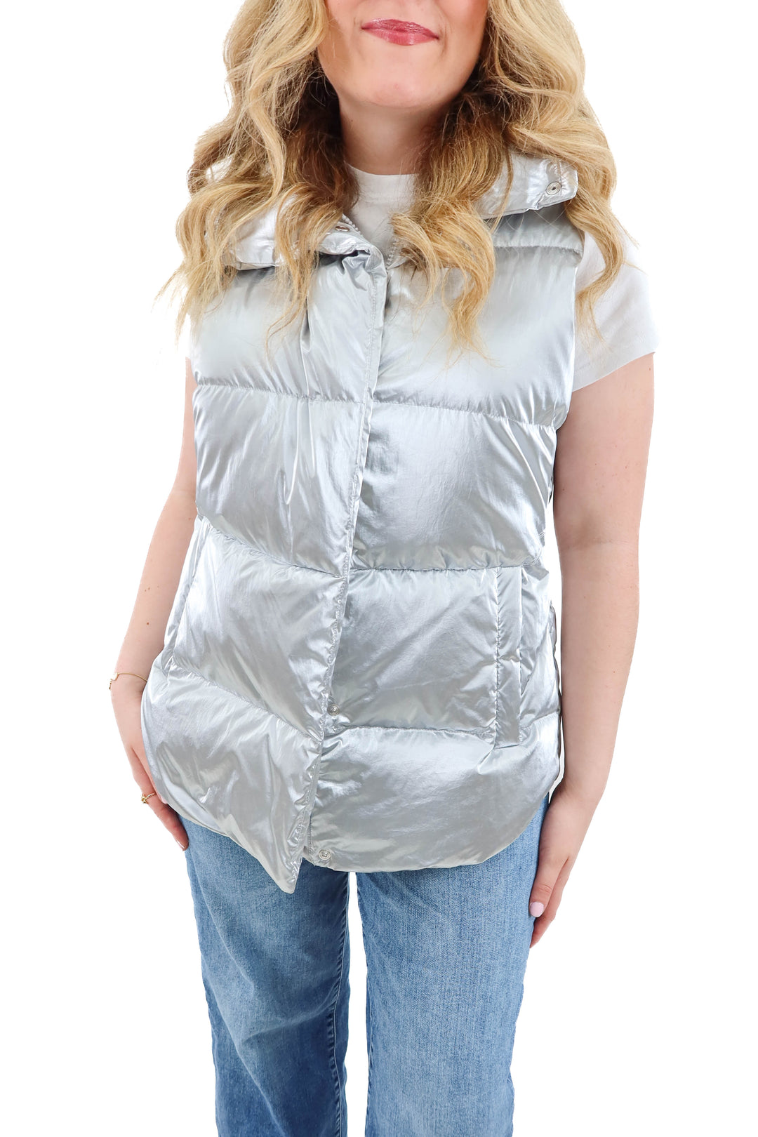 athleta silver metallic vest (xl)
