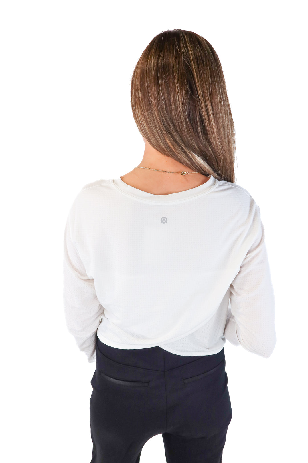lululemon white netted long sleeve top (8; retail $78)
