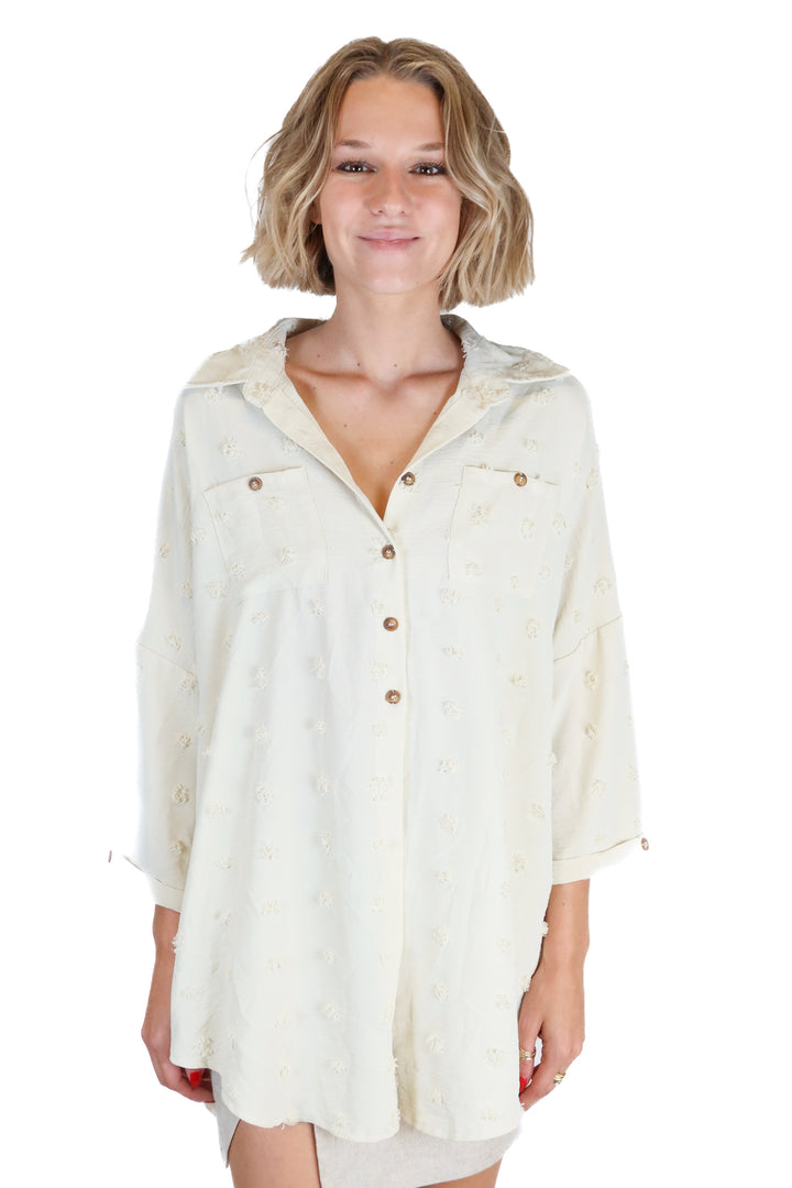 Cream textured button up (o/s)