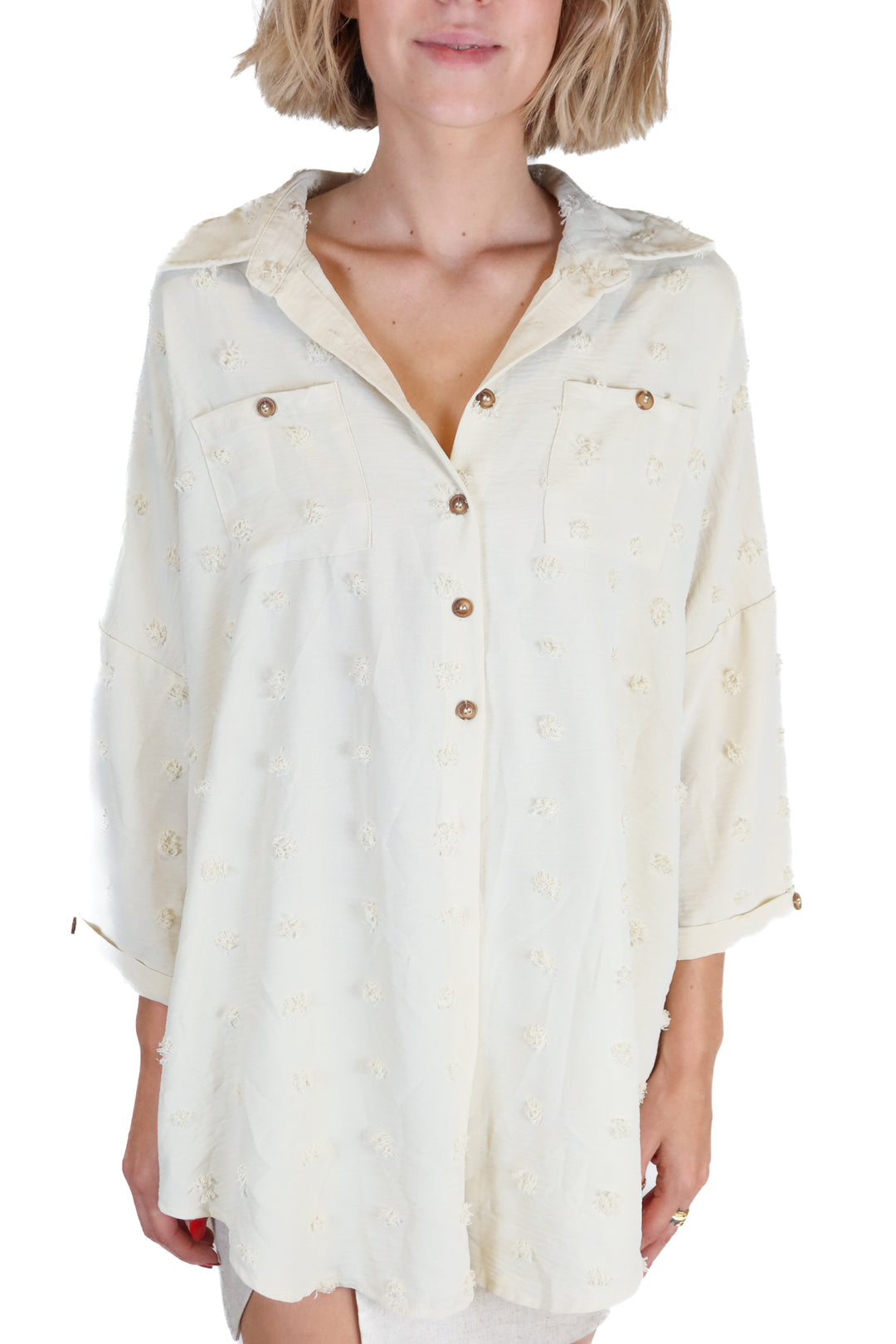 Cream textured button up (o/s)