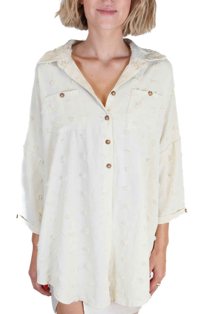 Cream textured button up (o/s)