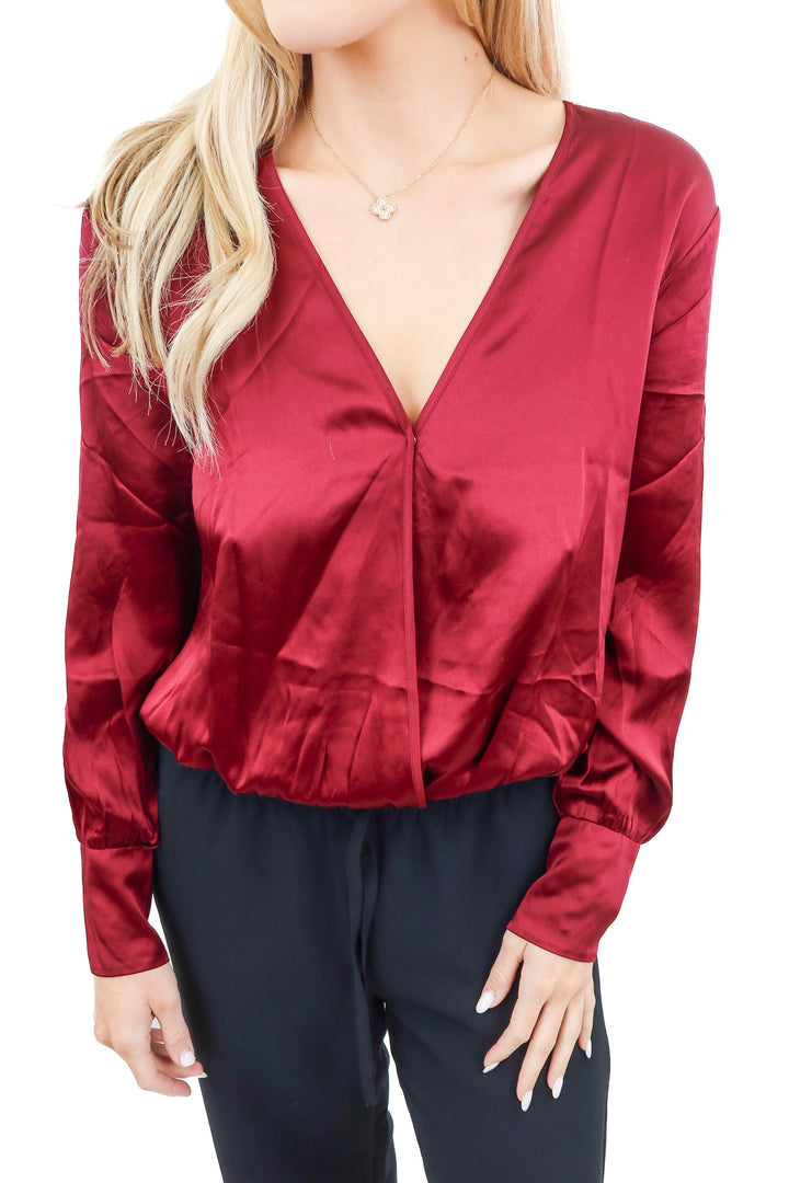 cami maroon silk deep v blouse bodysuit NWT (s)