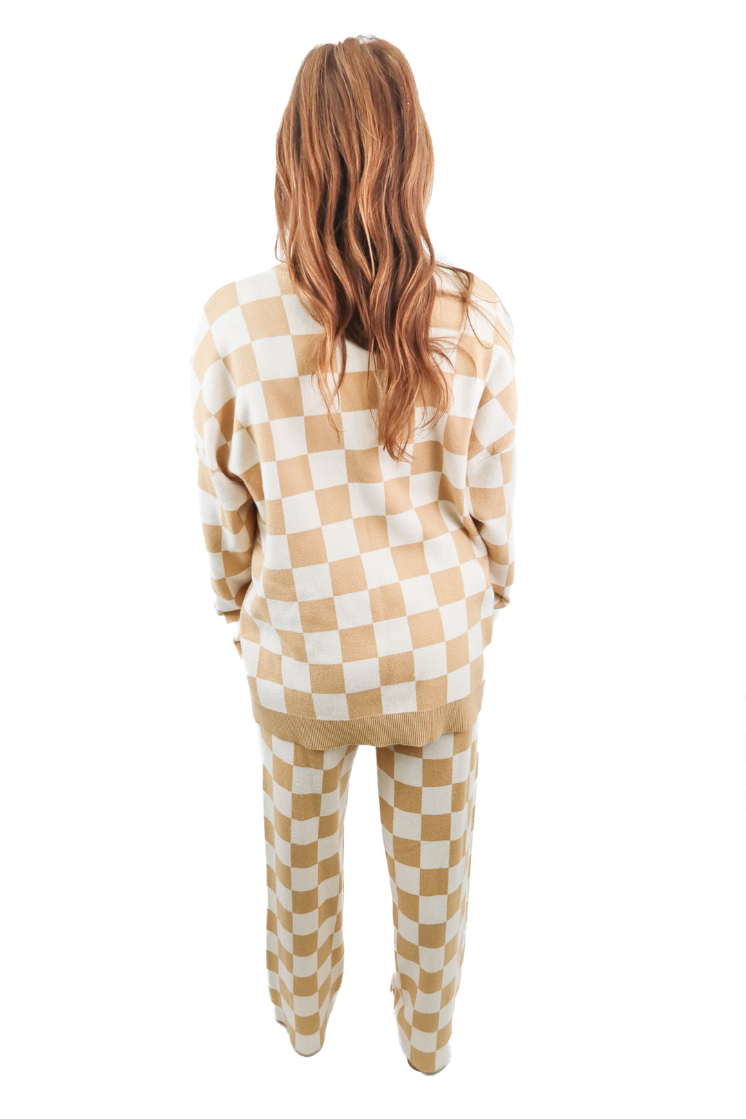 show me your mumu mustard checkered knit set (s; retail $198)