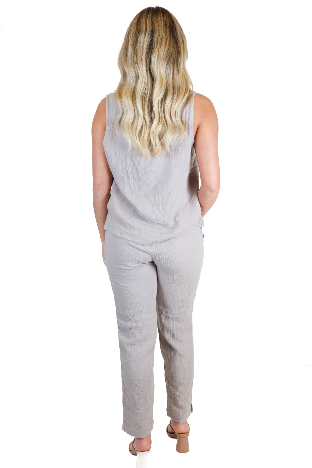 Malibu Barefoot Dreams Taupe Gauze Tank & Cropped Pant NWT (S/XS; Retail $176)