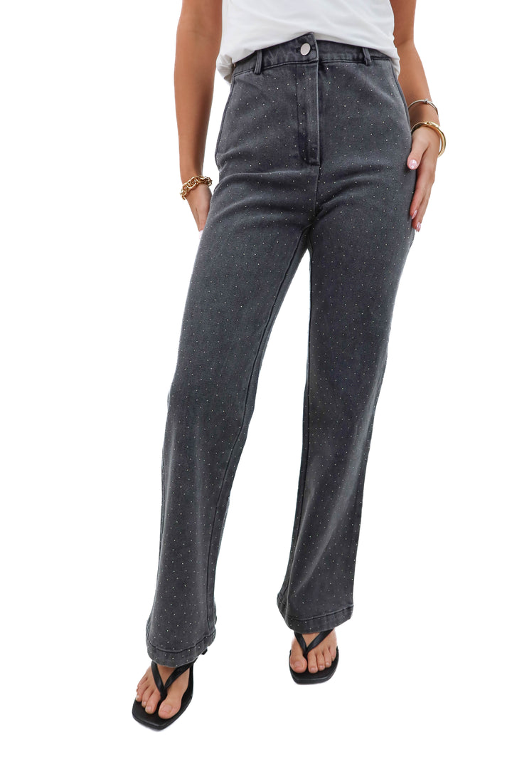 skies are blue grey rhinestone denim pants NWT (xs; retail $100)