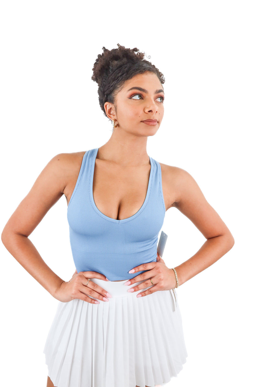 athleta blue ribbed vneck tank top (s)