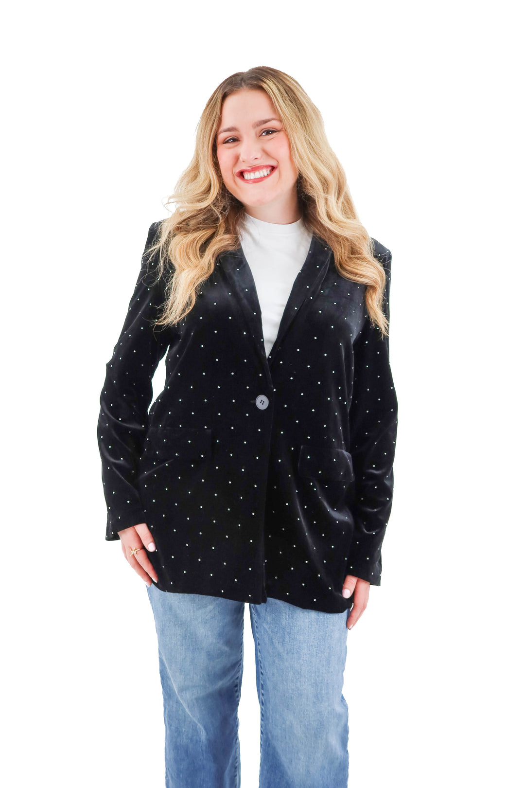 vici black bedazzled velvet blazer (l)