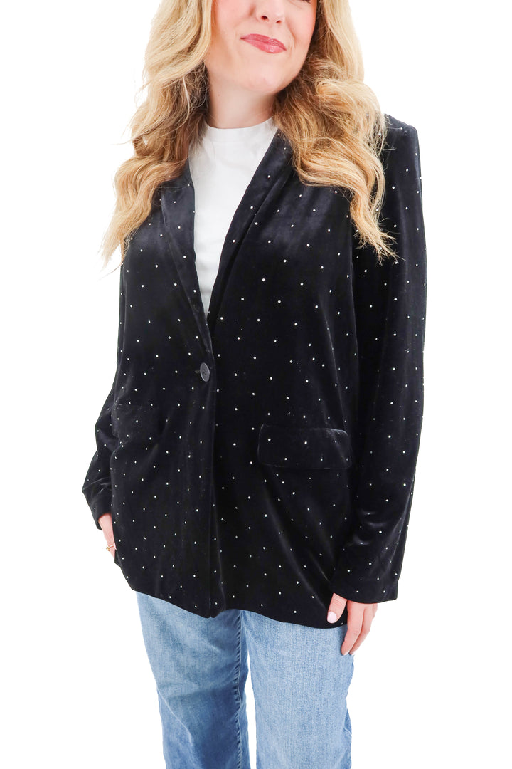 vici black bedazzled velvet blazer (l)