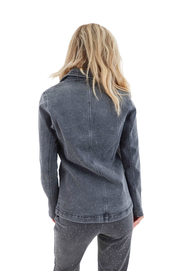 skies are blue grey rhinestone denim blazer NWT (xs; retail $100)