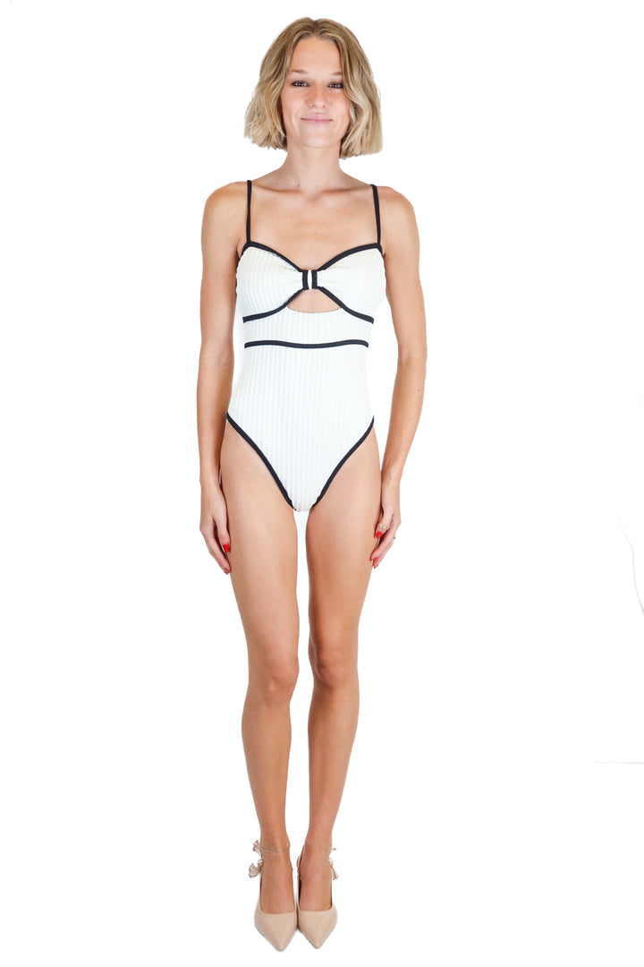 cream and black contrast one-piece swimsuit (xs)
