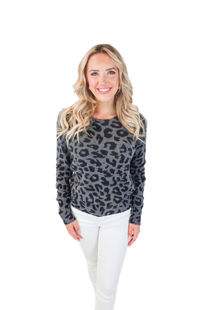 white + warren grey leopard sweater (m; retail $335)