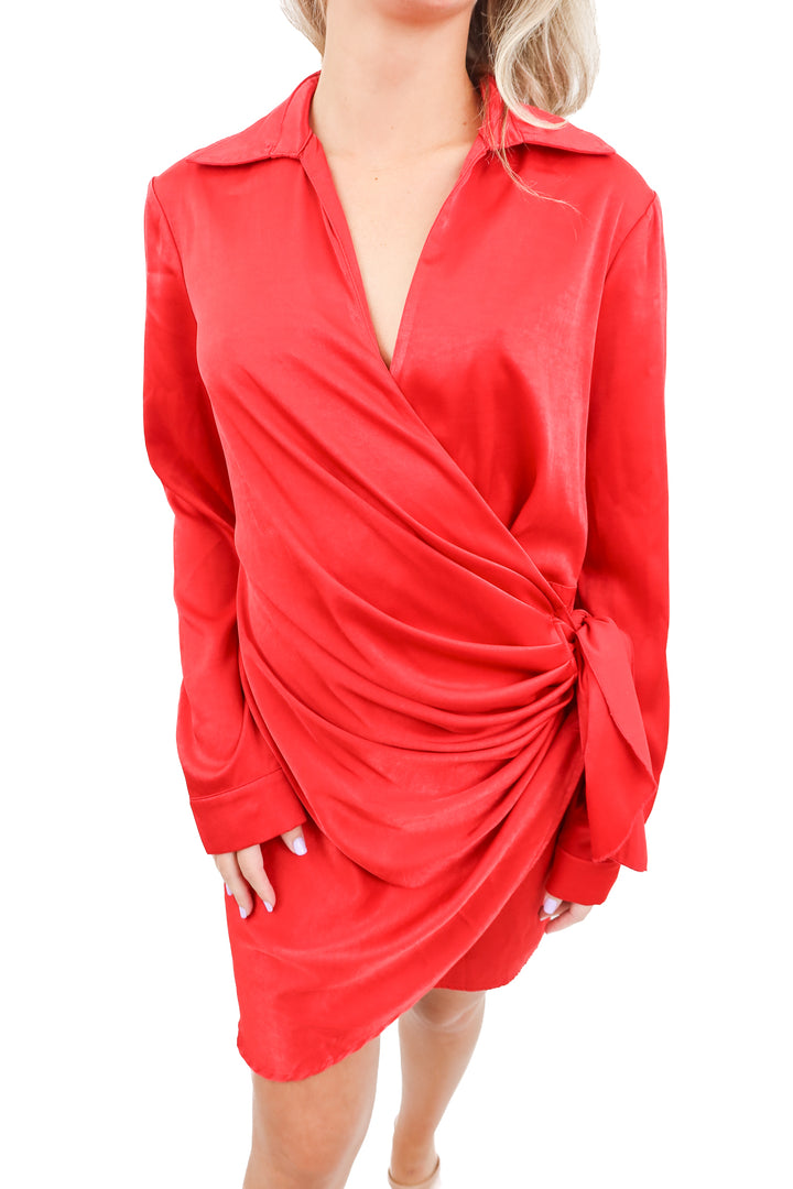superdown red wrap dress (m)