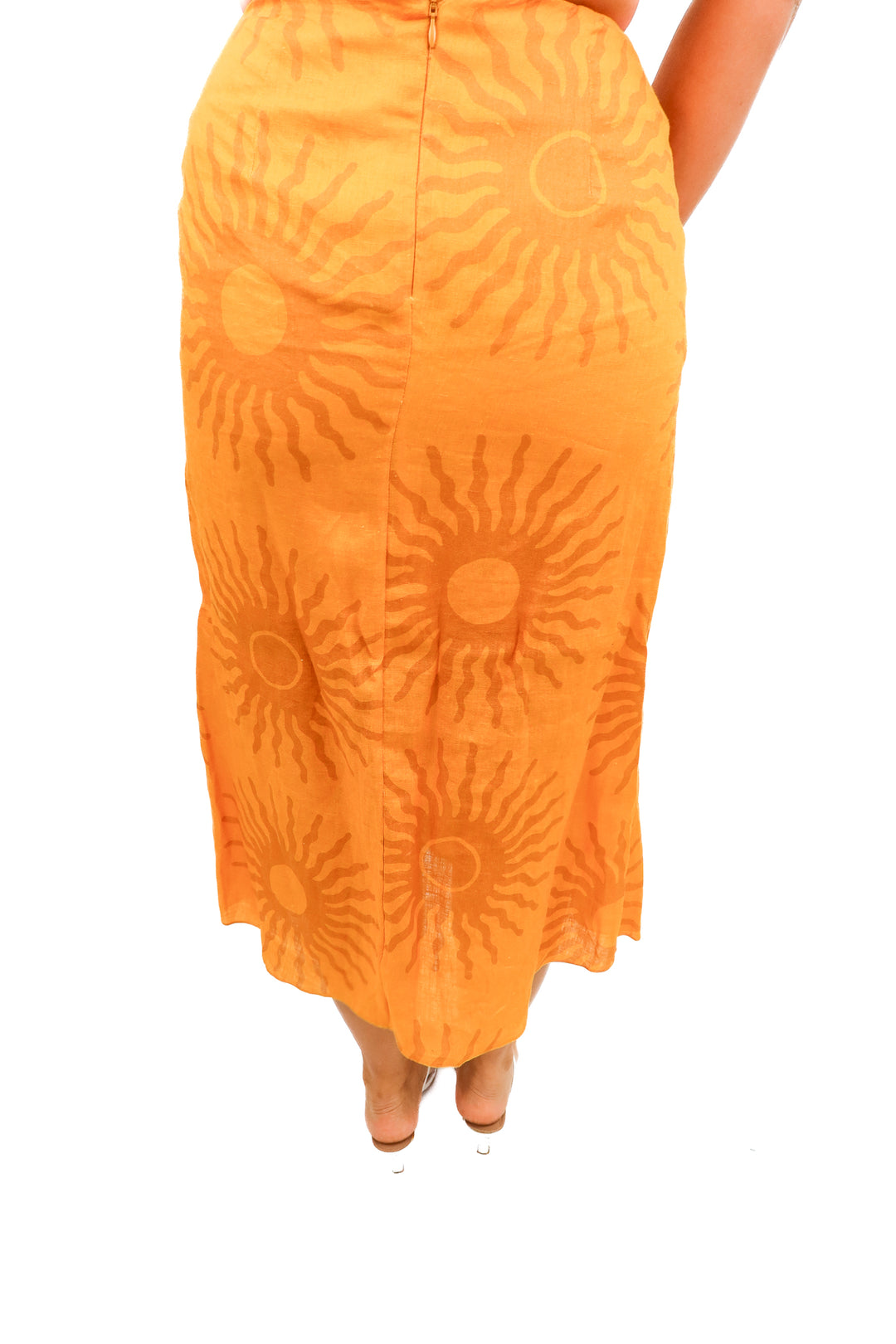 cala de la cruz yellow sun midi skirt (L; retail $395)*