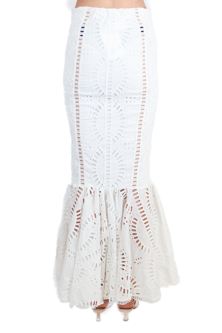 Charo white eyelet maxi skirt NWT (s; retail $665)