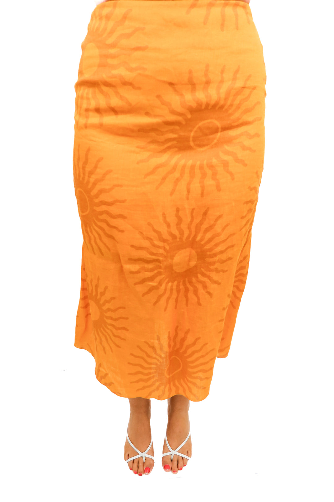 cala de la cruz yellow sun midi skirt (L; retail $395)*