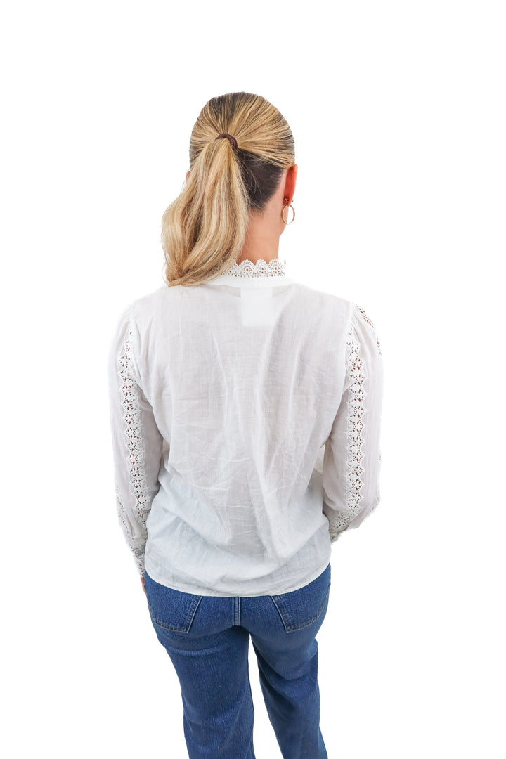 Sezane white lace embroidered blouse (34/ US2)