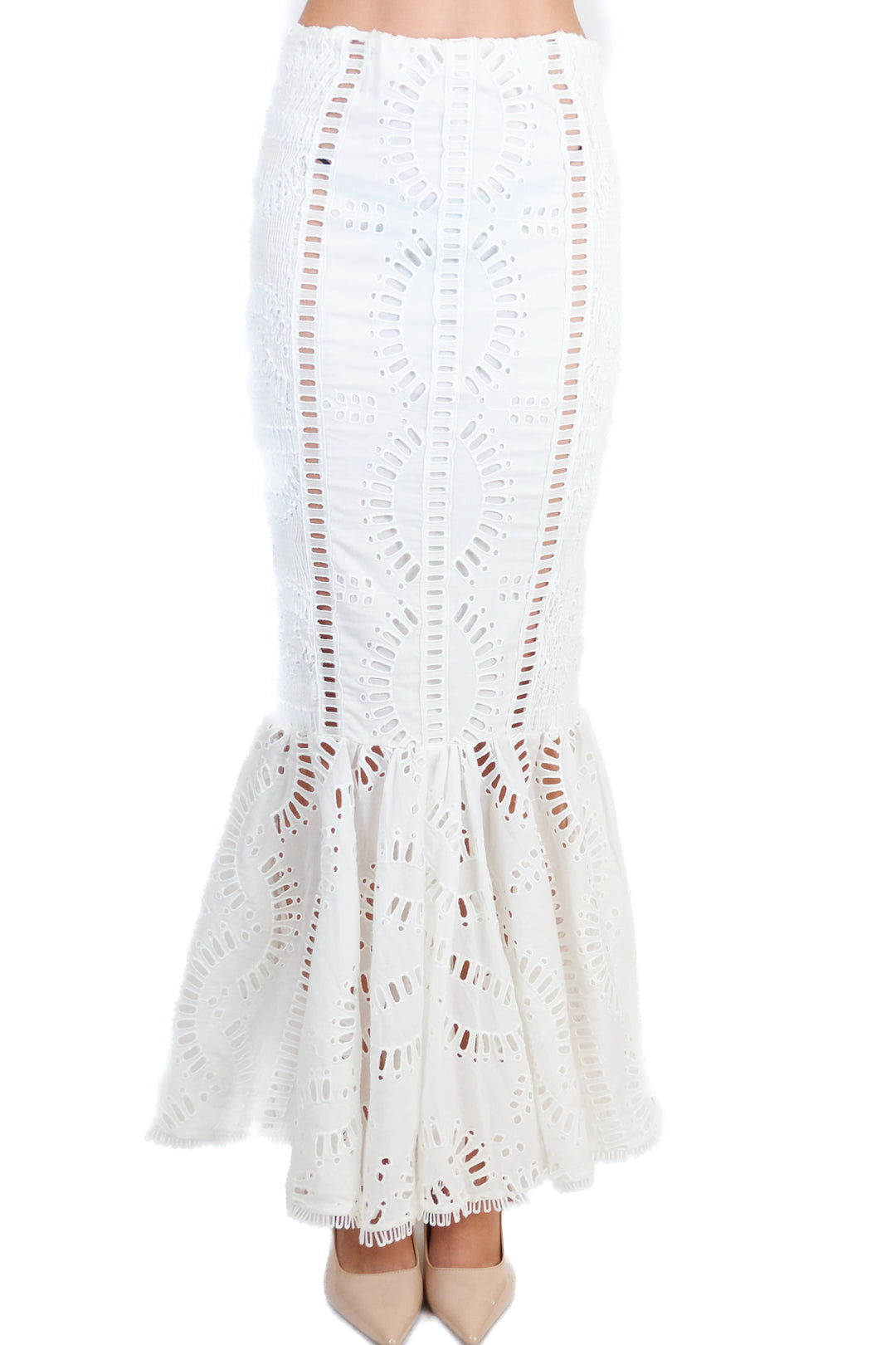 Charo white eyelet maxi skirt NWT (s; retail $665)