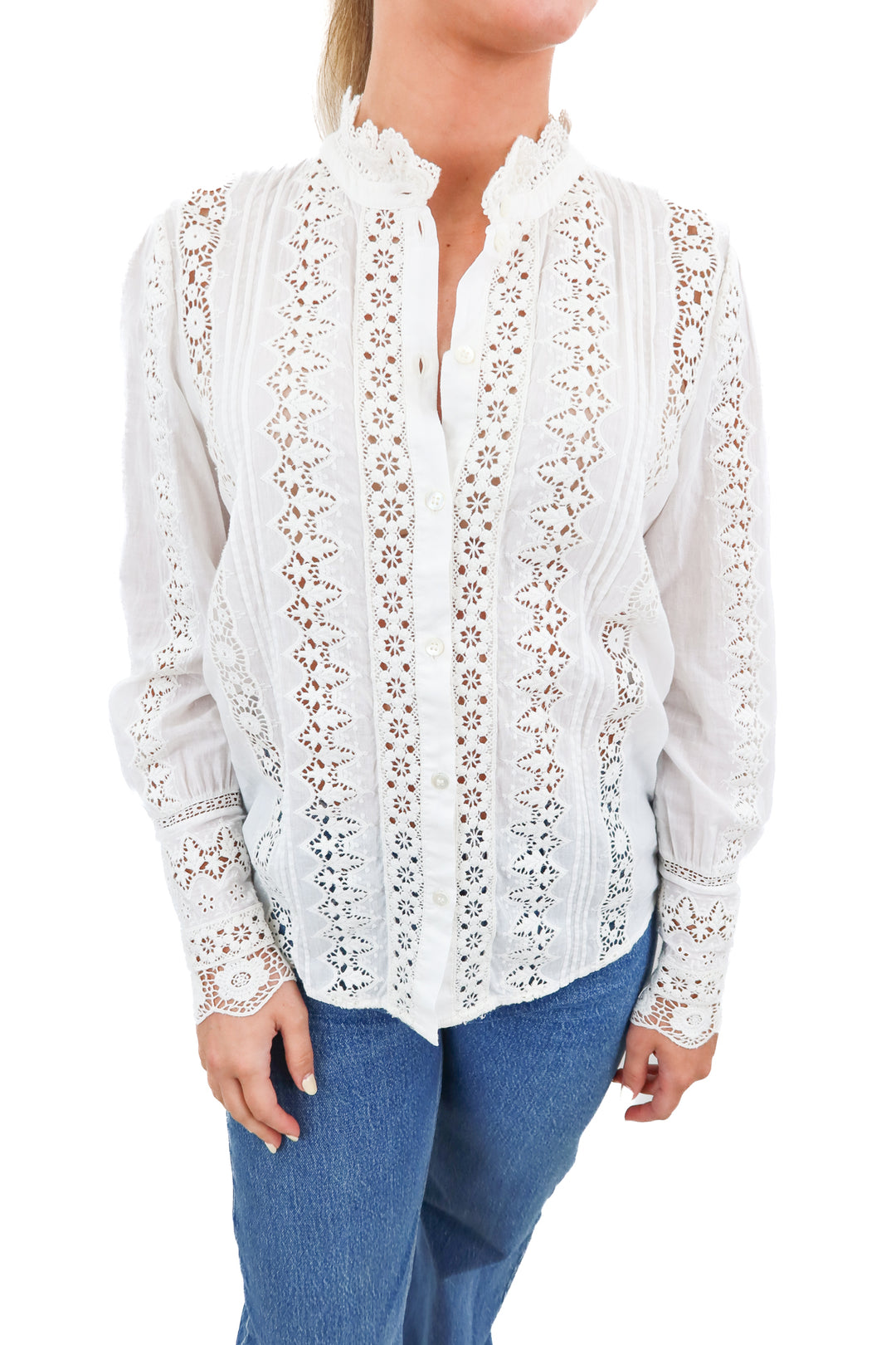 Sezane white lace embroidered blouse (34/ US2)