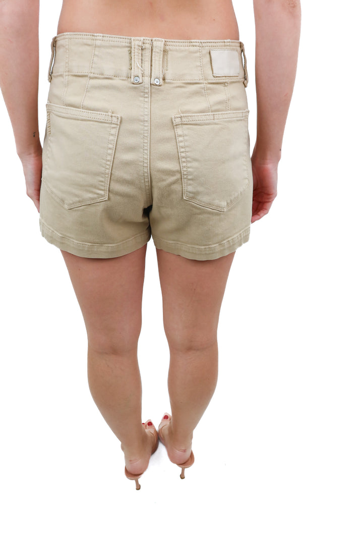 paige khaki front pocket shorts (26; retail $189)