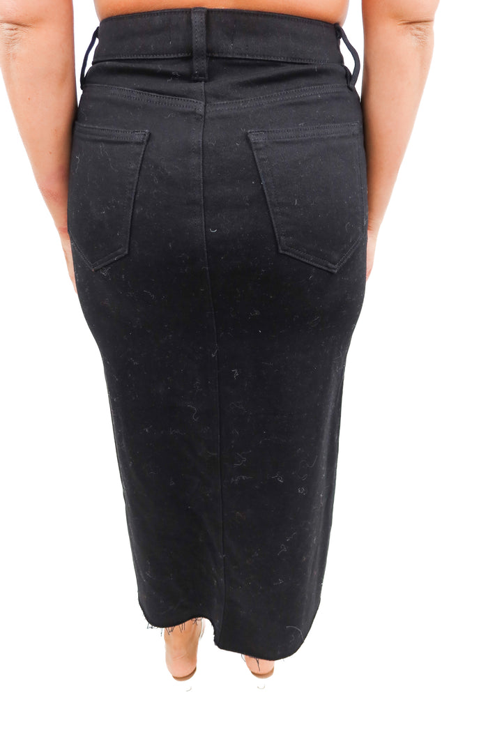 vici black deni maxi skirt (m; retail $58)