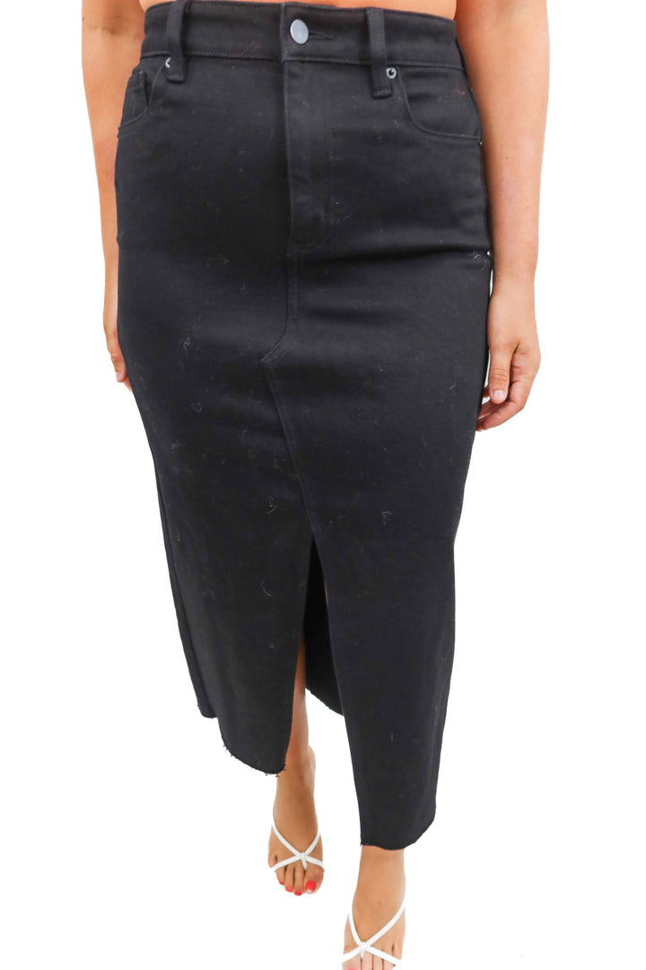 vici black deni maxi skirt (m; retail $58)
