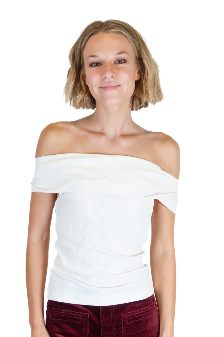 Spanx Cream Off The Shoulder Textured Knit Top (XS)
