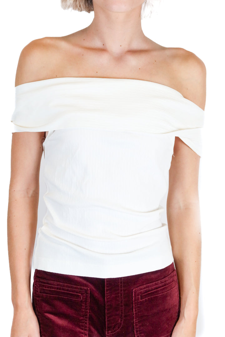 Spanx Cream Off The Shoulder Textured Knit Top (XS)