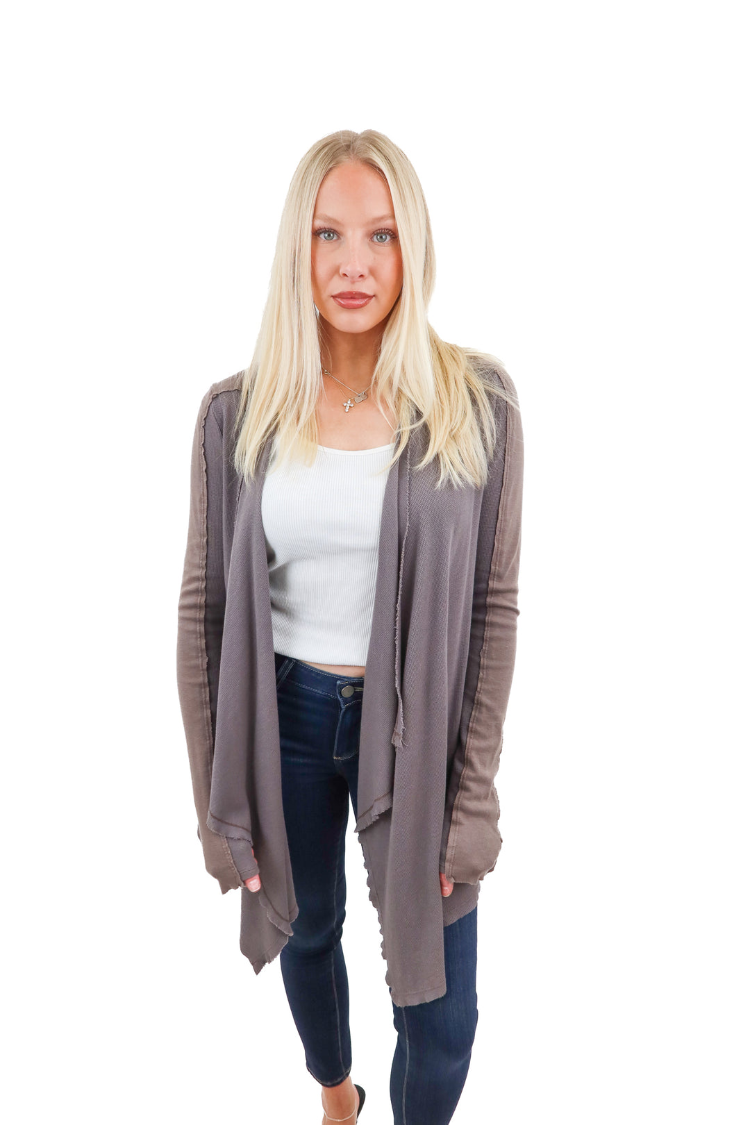 michael stars taupe open cardigan (OS)