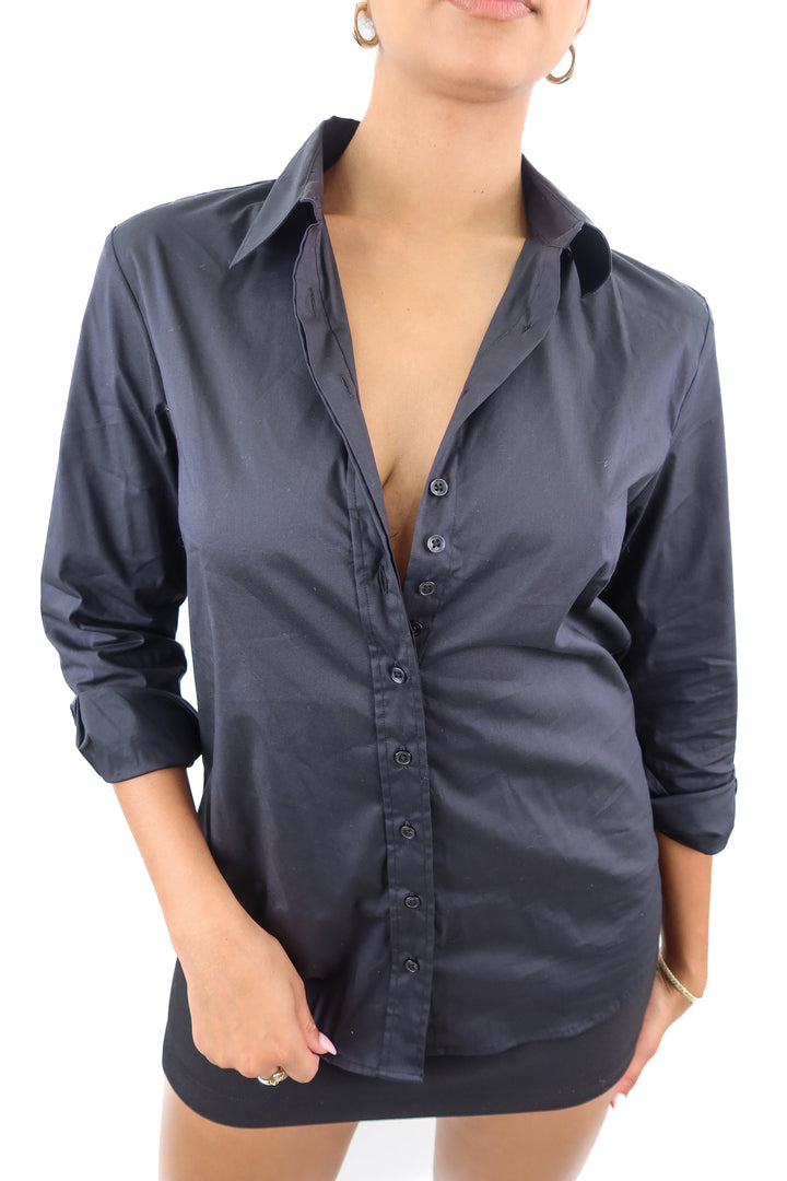 the shirt black button up top NWT (s; retail $145)