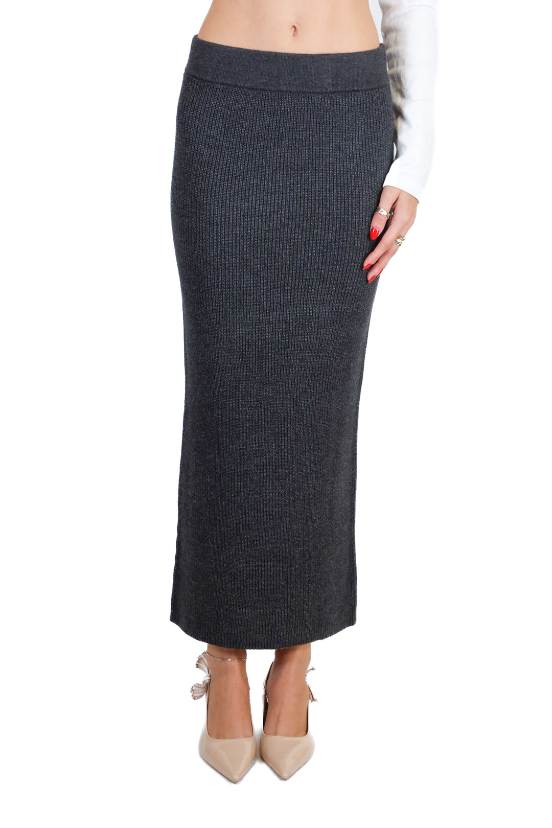 Ann Taylor dark grey knit midi skirt (xs; retail $119)
