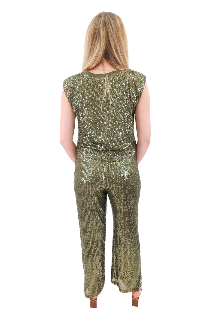 skies are blue green sequin tank and pants set NWT (l)