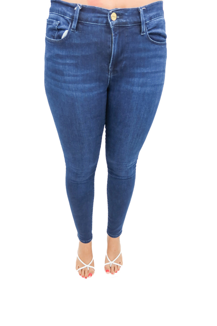 frame dark wash skinny jeans (29; retail $228)