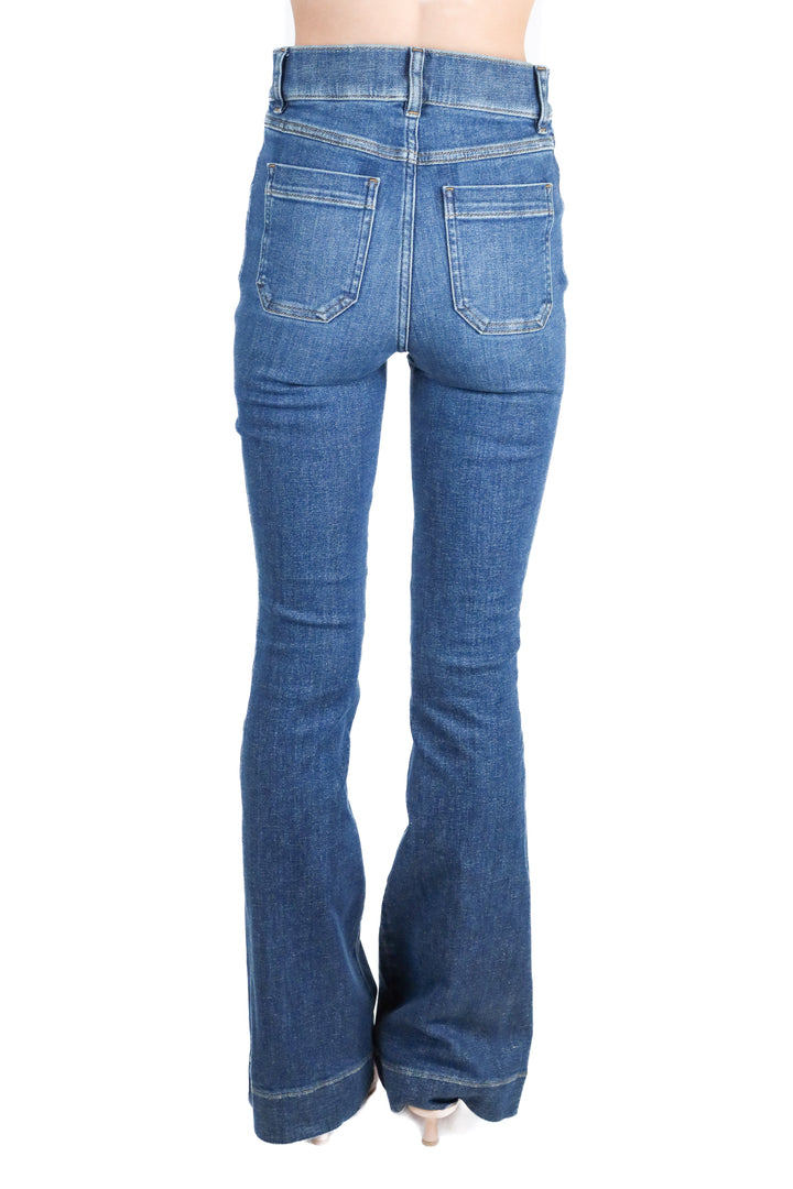Spanx medium wash flare jeans (xs; retail $148)