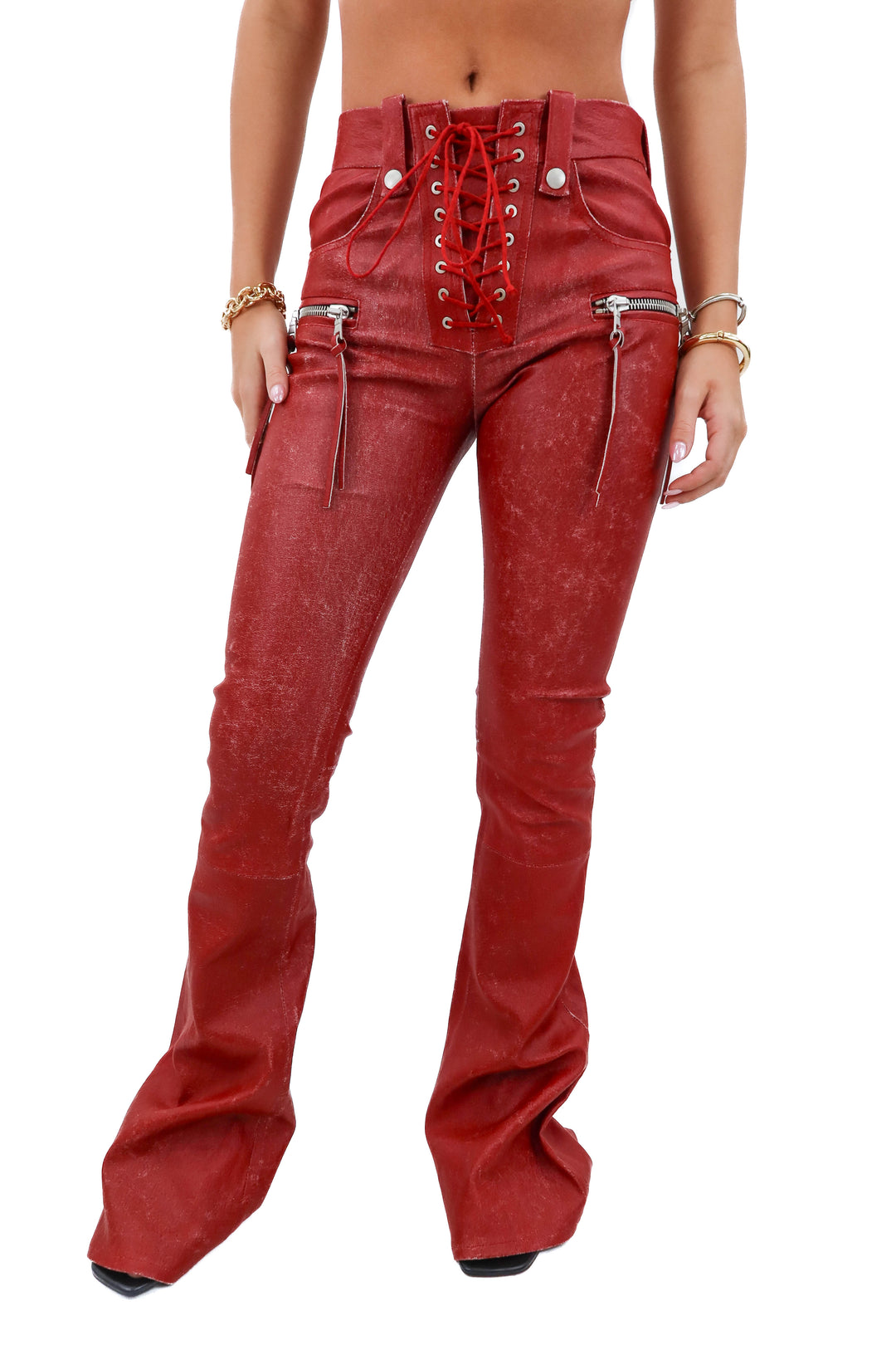 red leather lace up pants (26)