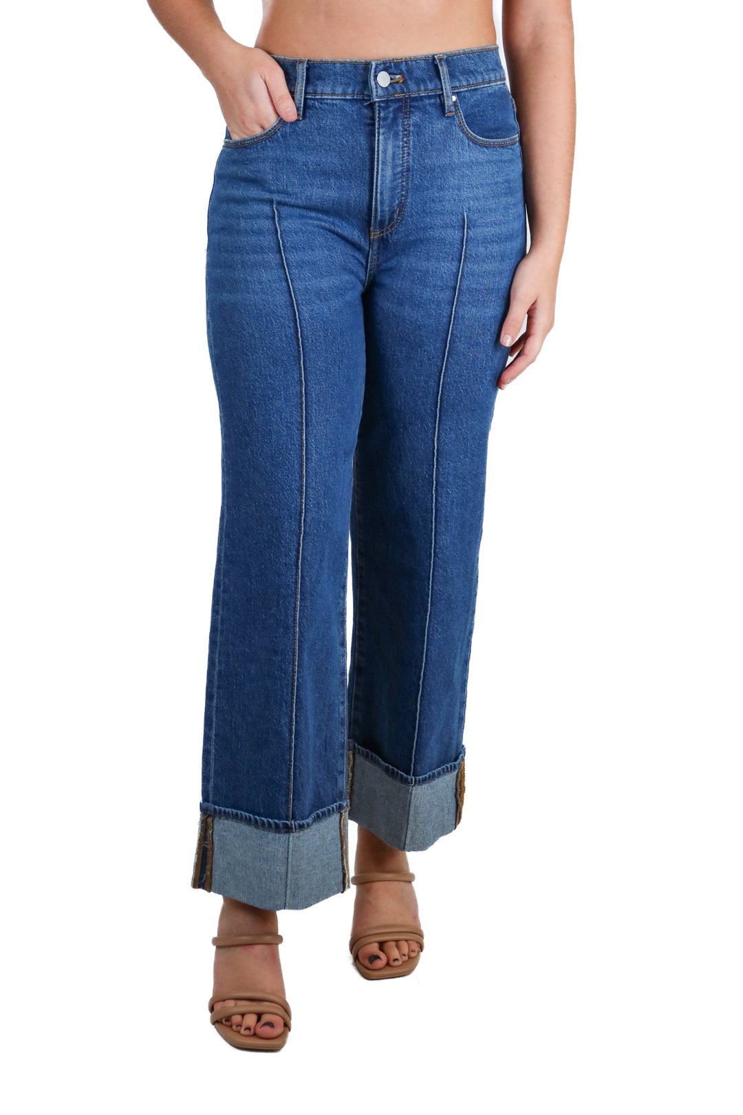Ann taylor medium wash cuff jeans (0; retail $129)