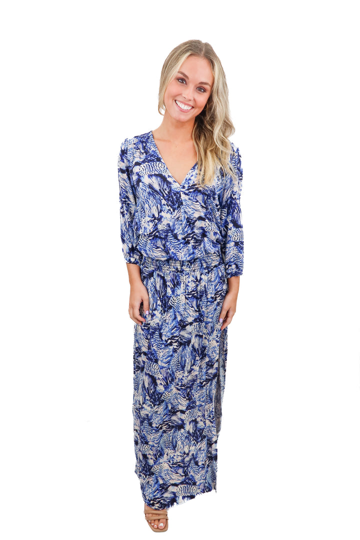 stillwater blue printed maxi dress (s; retail $245)