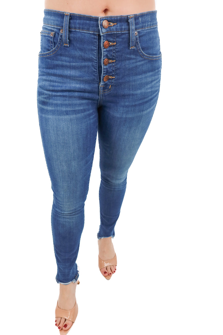 madewell medium wash 10" high-rise skinny jeans (26; retail $148)