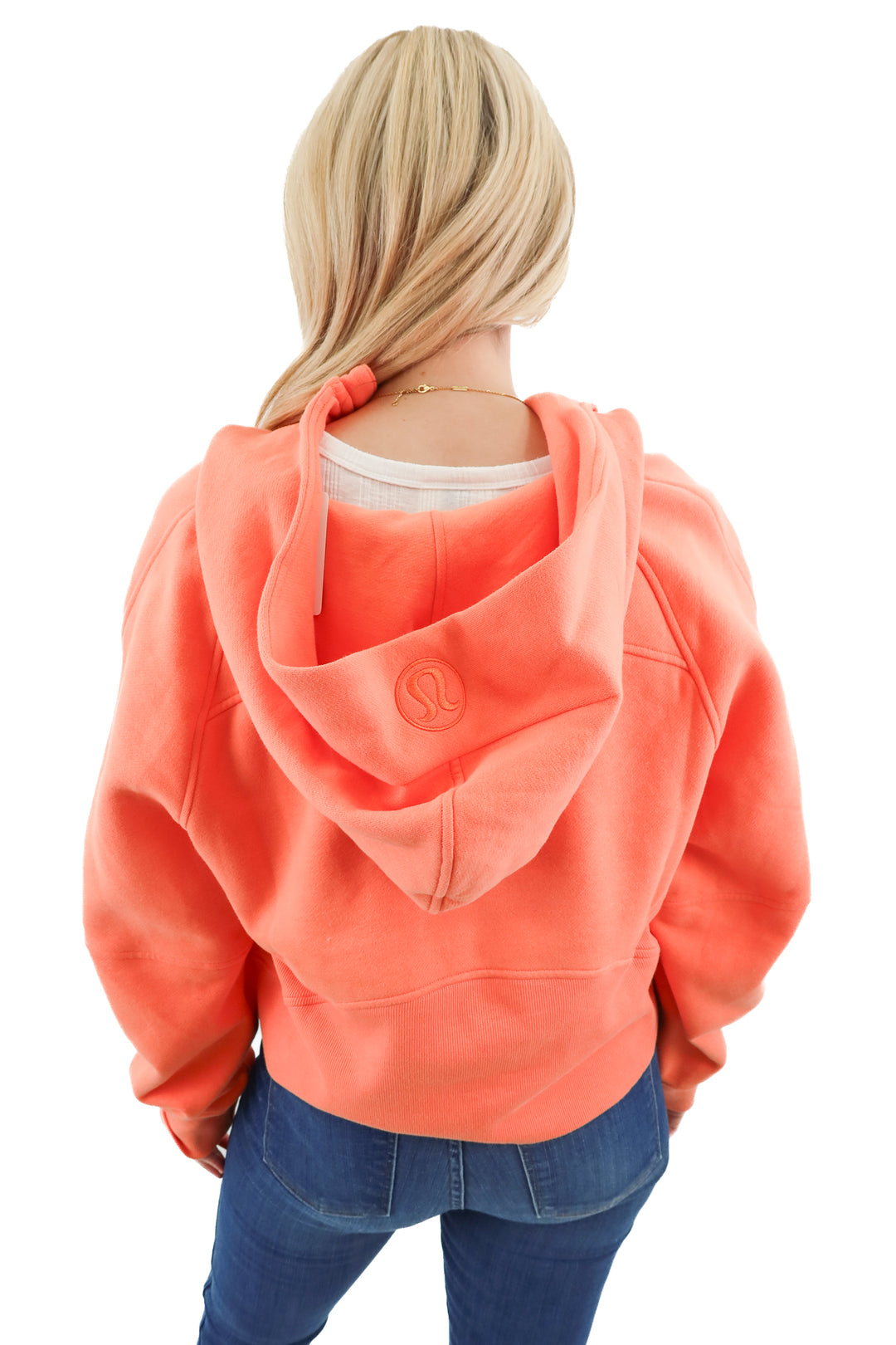 lululemon salmon orange 1/2 zip scuba jacket (M/L; retail $128)