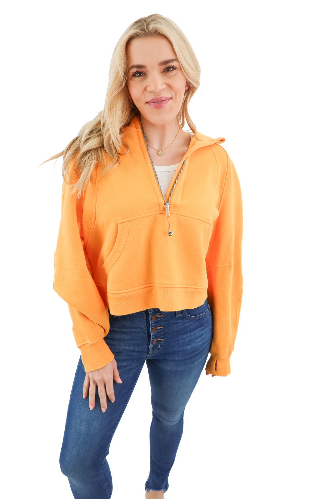 lululemon orange 1/2 zip scuba jacket (M/L; retail $128)