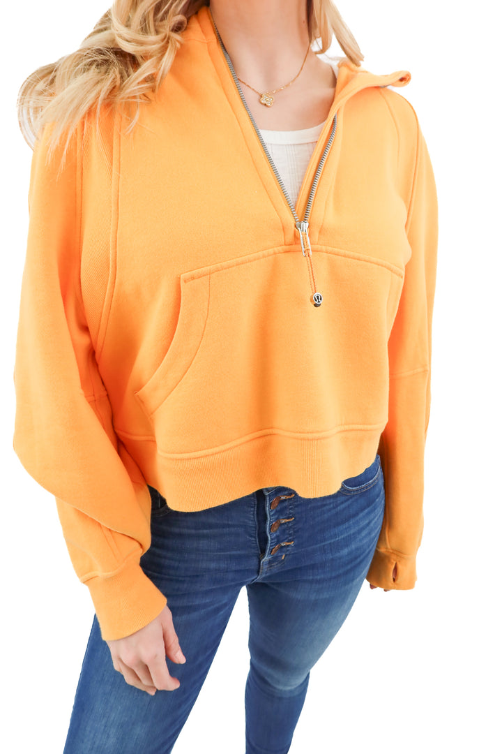 lululemon orange 1/2 zip scuba jacket (M/L; retail $128)