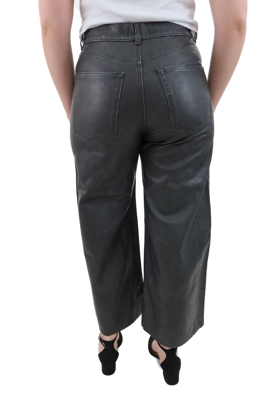 we the free wide leg black vegan leather pants (30 retail; $145)