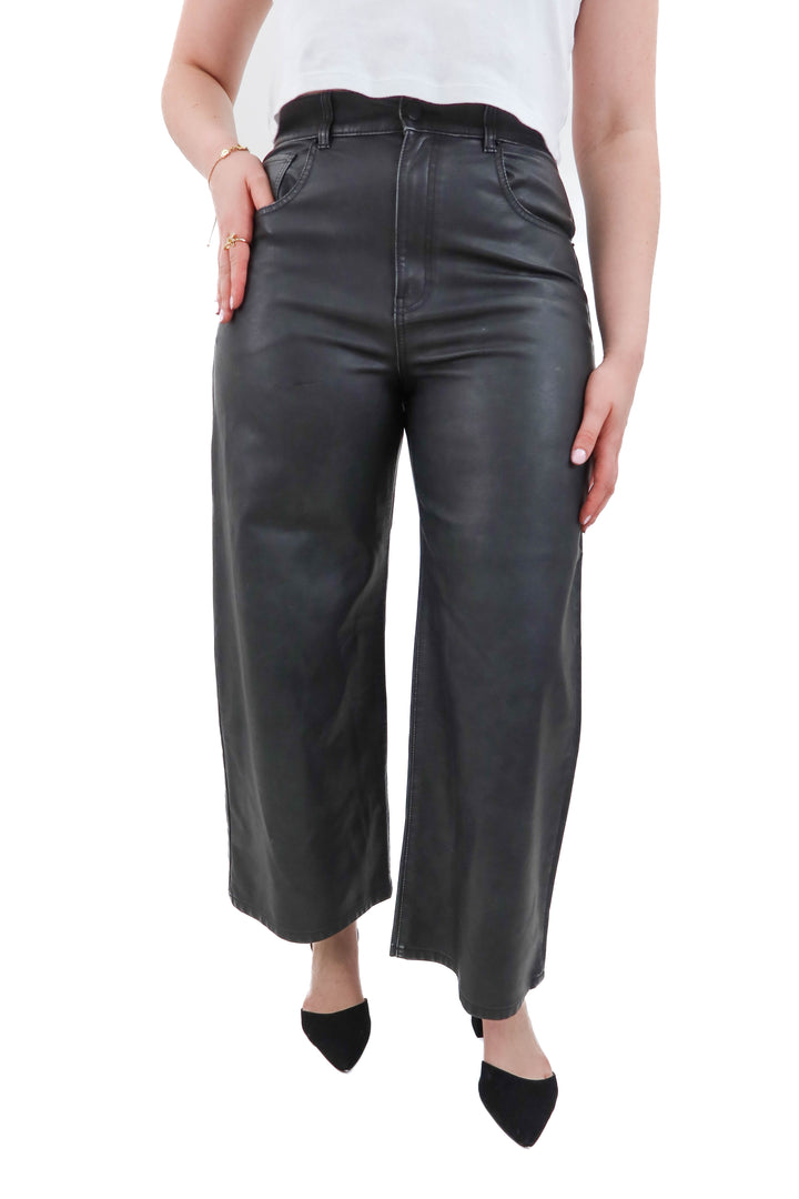 we the free wide leg black vegan leather pants (30 retail; $145)