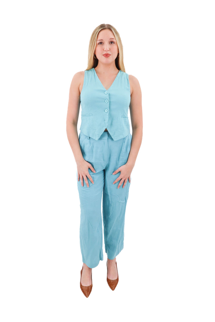 blue sol teal vest and trousers set (m)