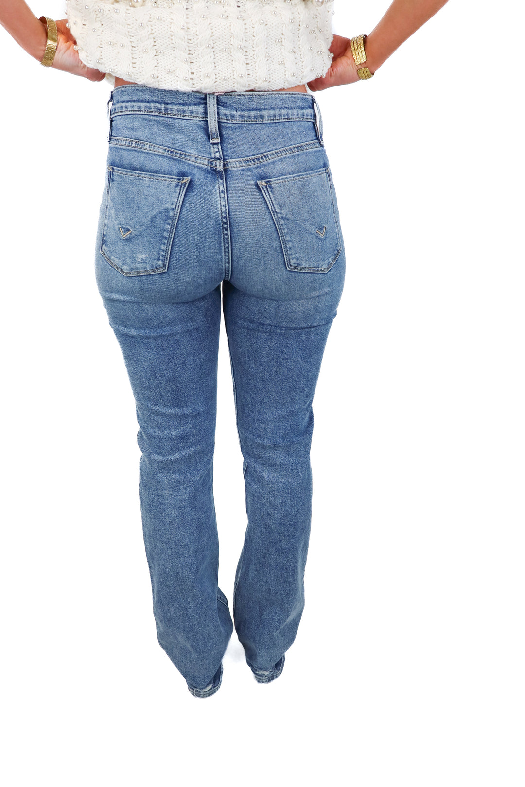 hudson light wash straight leg jeans (28; retail $225)