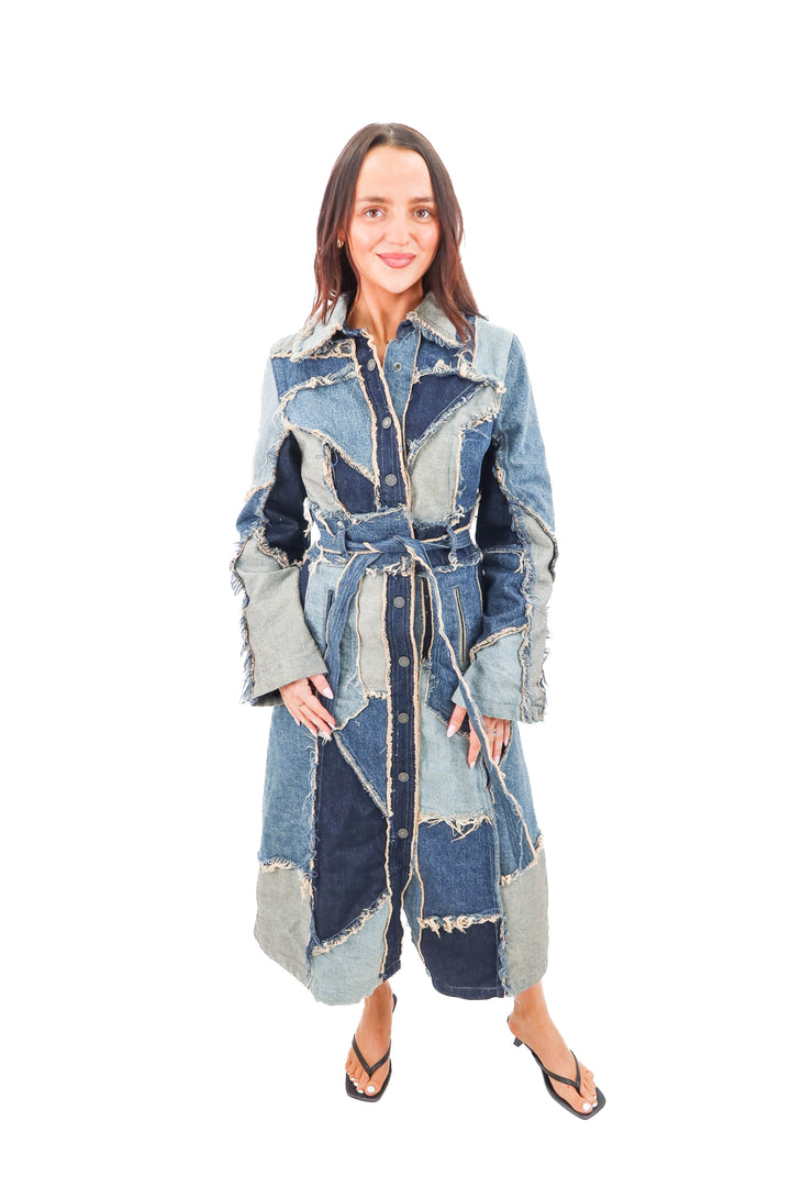 guess denim patchwork coat nwt (s; retail $1050)