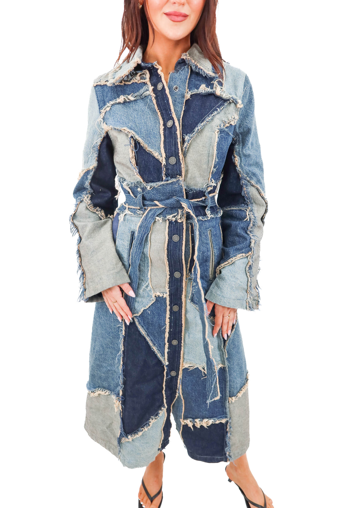 guess denim patchwork coat nwt (s; retail $1050)