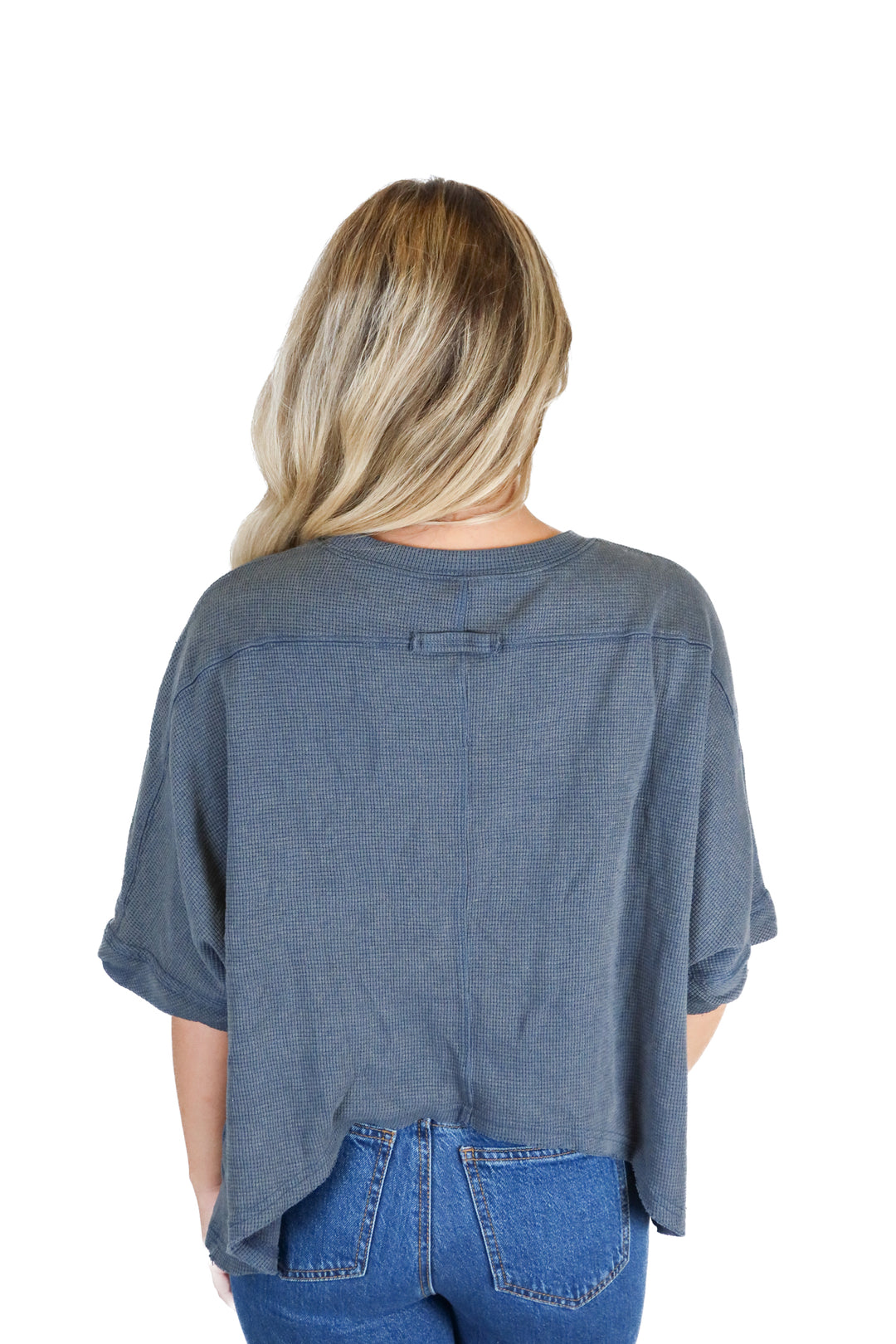 blue waffle knit oversized tee (s*)