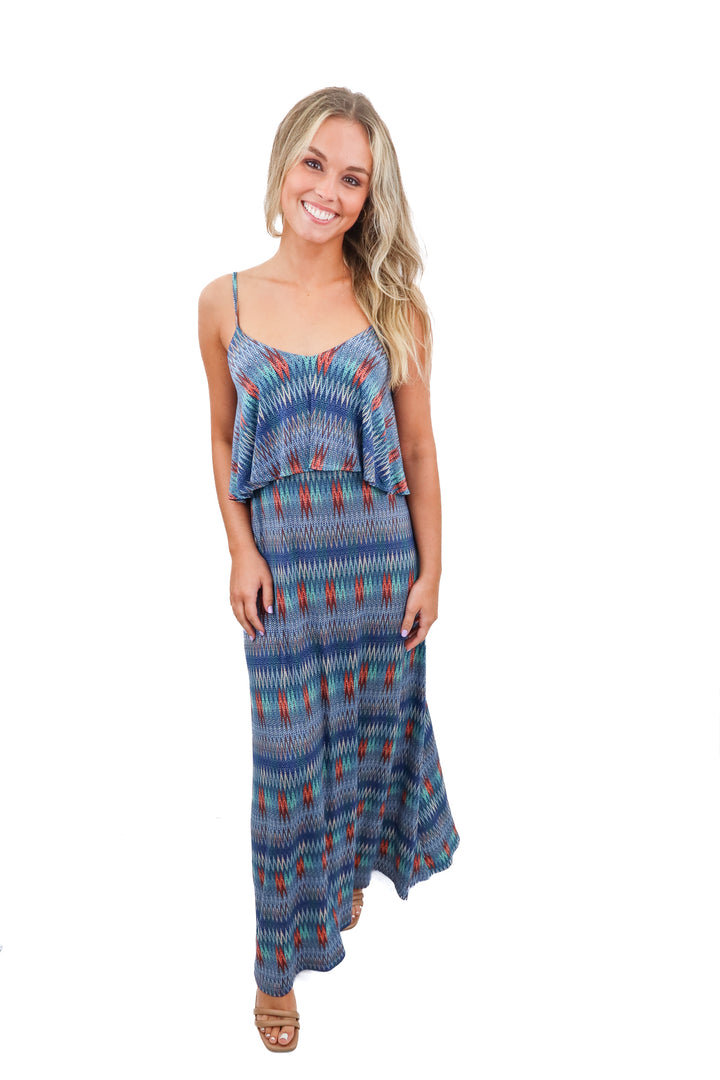 veronica m chevron maxi dress (xs)