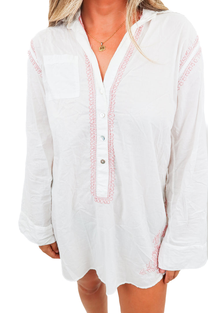 subtle luxury white/pink linen cover up (m/L; retail $49)